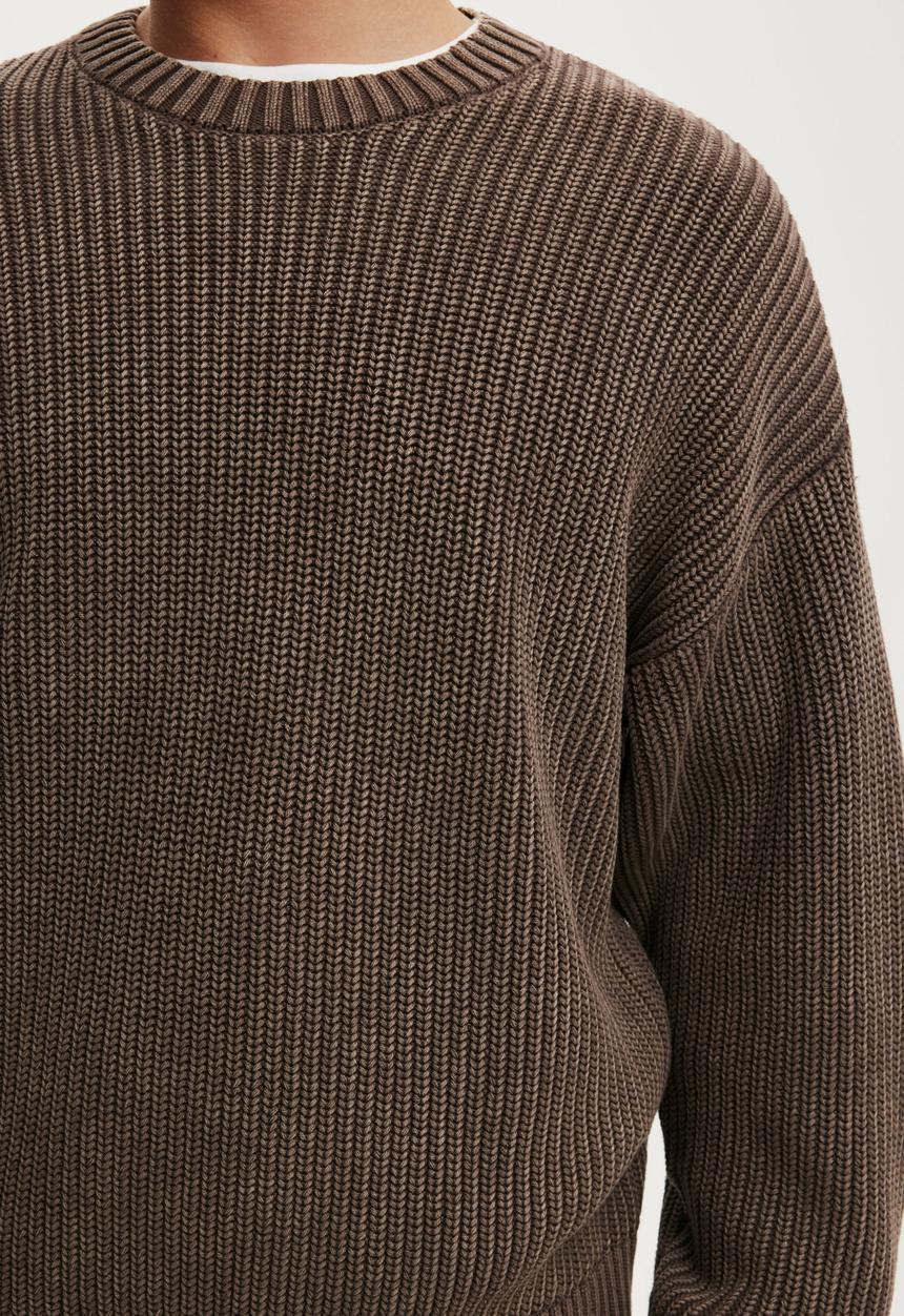 Cotton On - Box Fit Crew Knit - Washed Coffee