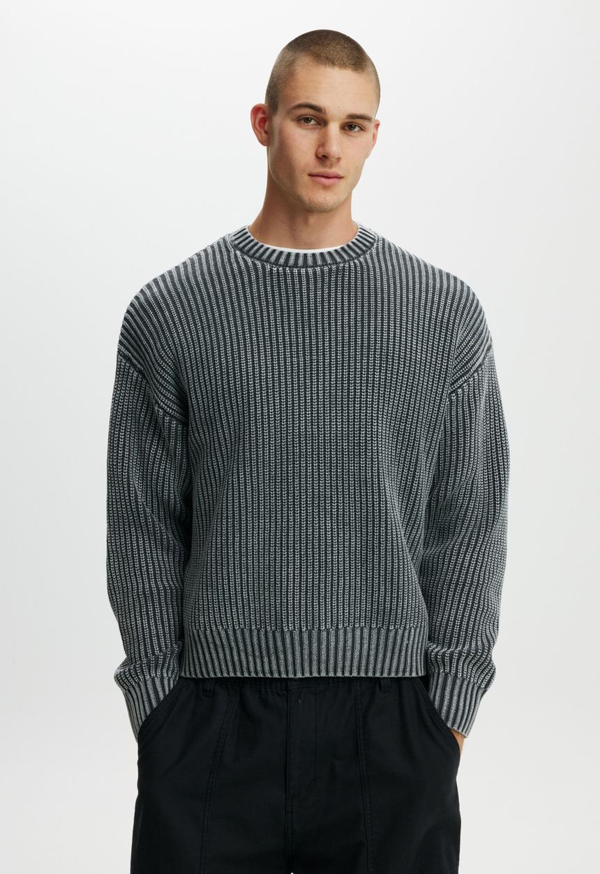 Cotton On - Box Fit Crew Knit - Washed Black
