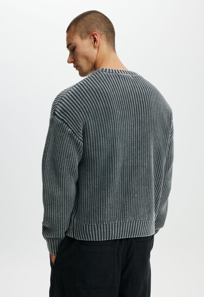 Cotton On - Box Fit Crew Knit - Washed Black