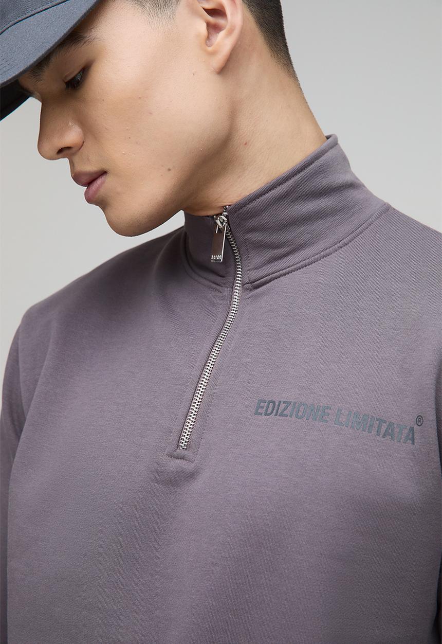boohooMAN - Regular Fit Edizione Heavyweight Zip Funnel Neck Sweatshirt - Purple