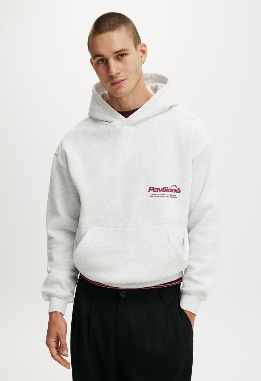 Cotton On - Box Fit Graphic Hoodie - Athletic Marle / Pavilione