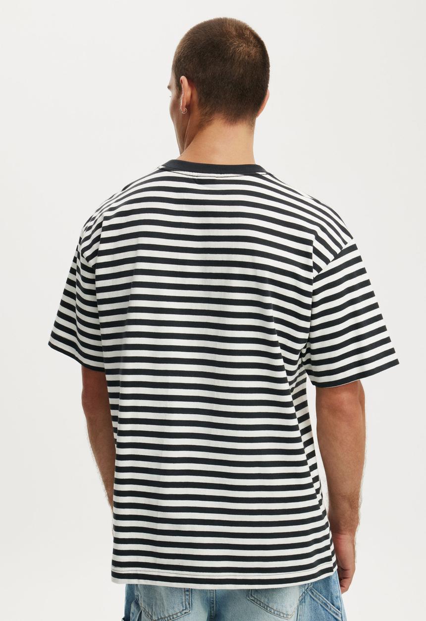 Cotton On - Box fit T-shirt - washed black / vintage white stripe