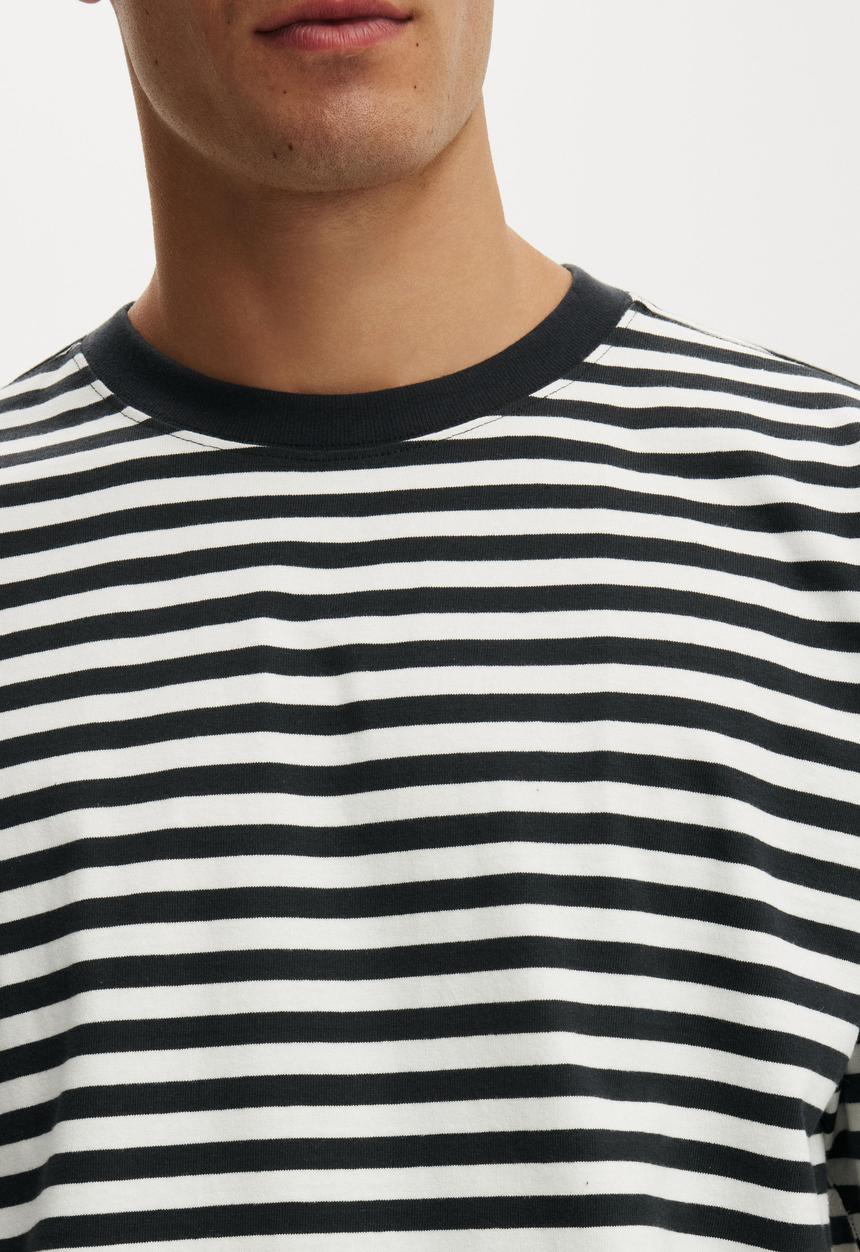 Cotton On - Box fit T-shirt - washed black / vintage white stripe