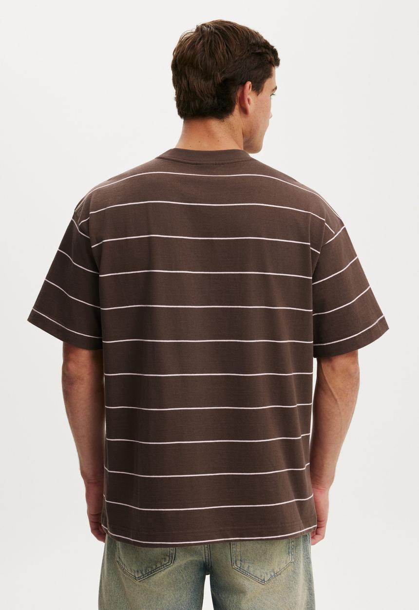 Cotton On - Box fit T-shirt - washed chocolate / corsage stripe