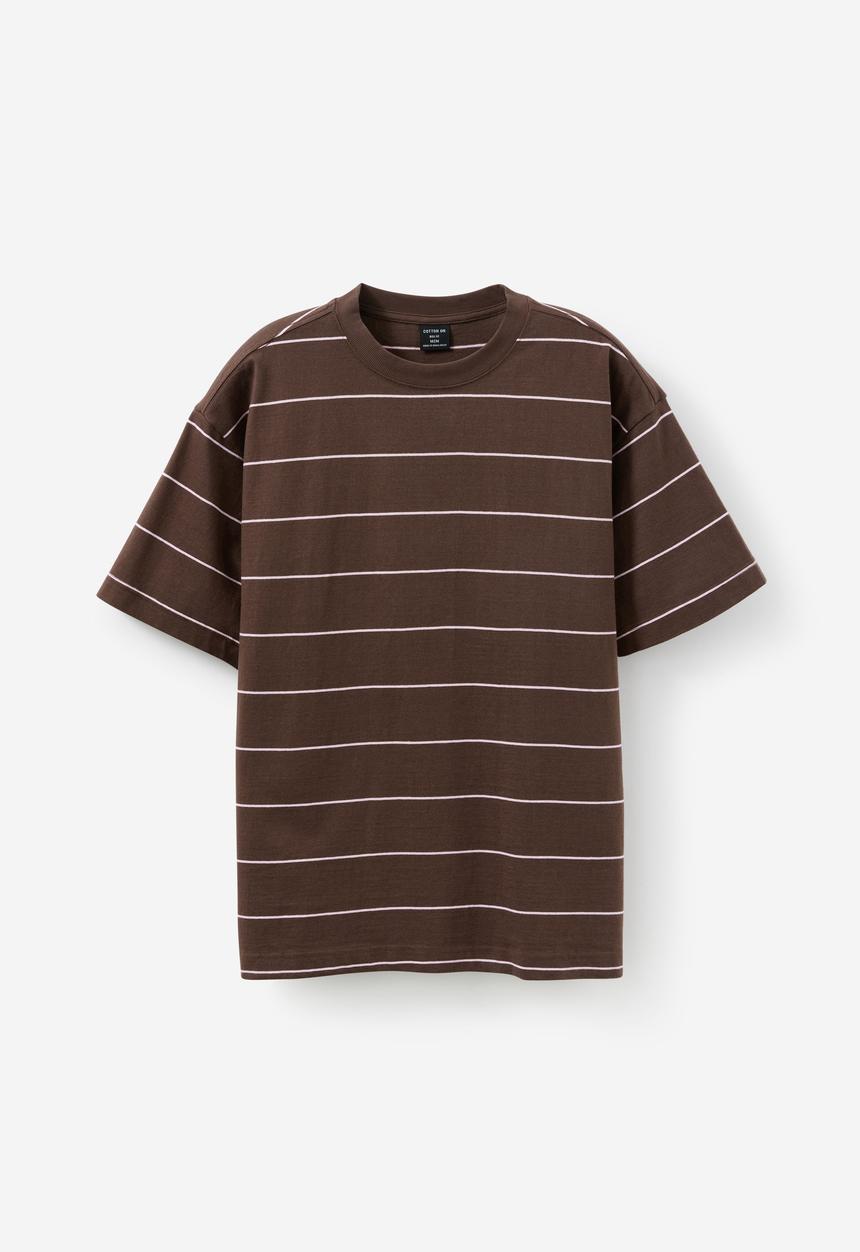 Cotton On - Box fit T-shirt - washed chocolate / corsage stripe