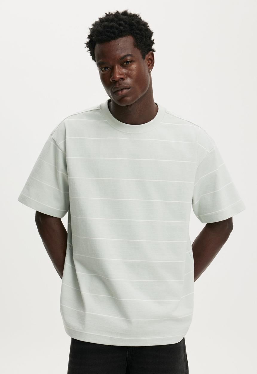 Cotton On - Box fit T-shirt - cold grey / vintage white stripe
