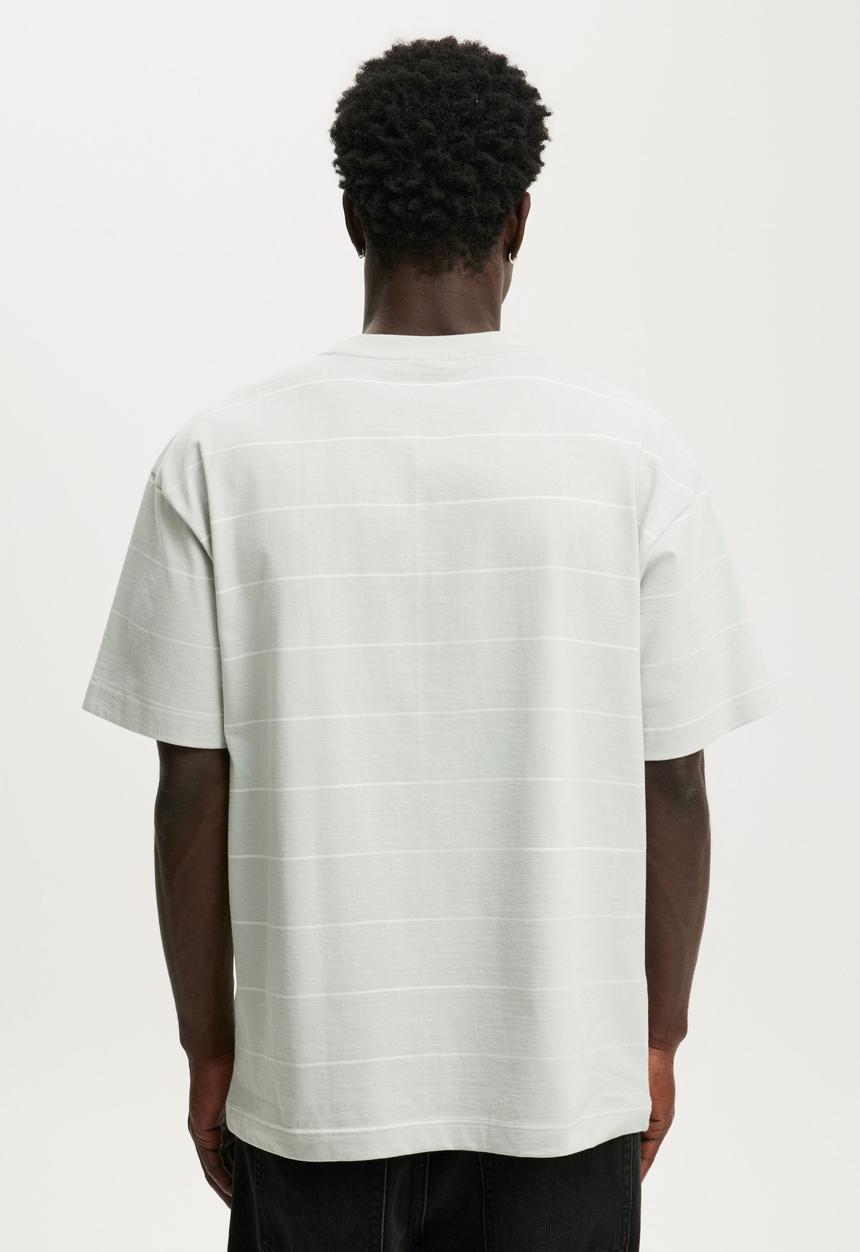 Cotton On - Box fit T-shirt - cold grey / vintage white stripe