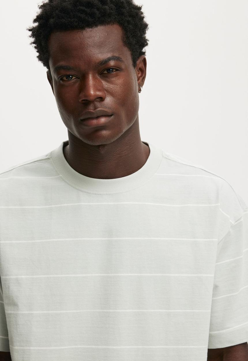 Cotton On - Box fit T-shirt - cold grey / vintage white stripe