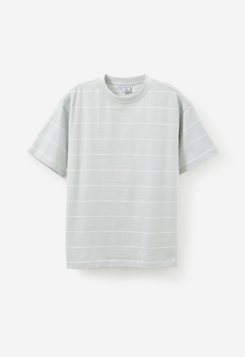 Cotton On - Box fit T-shirt - cold grey / vintage white stripe