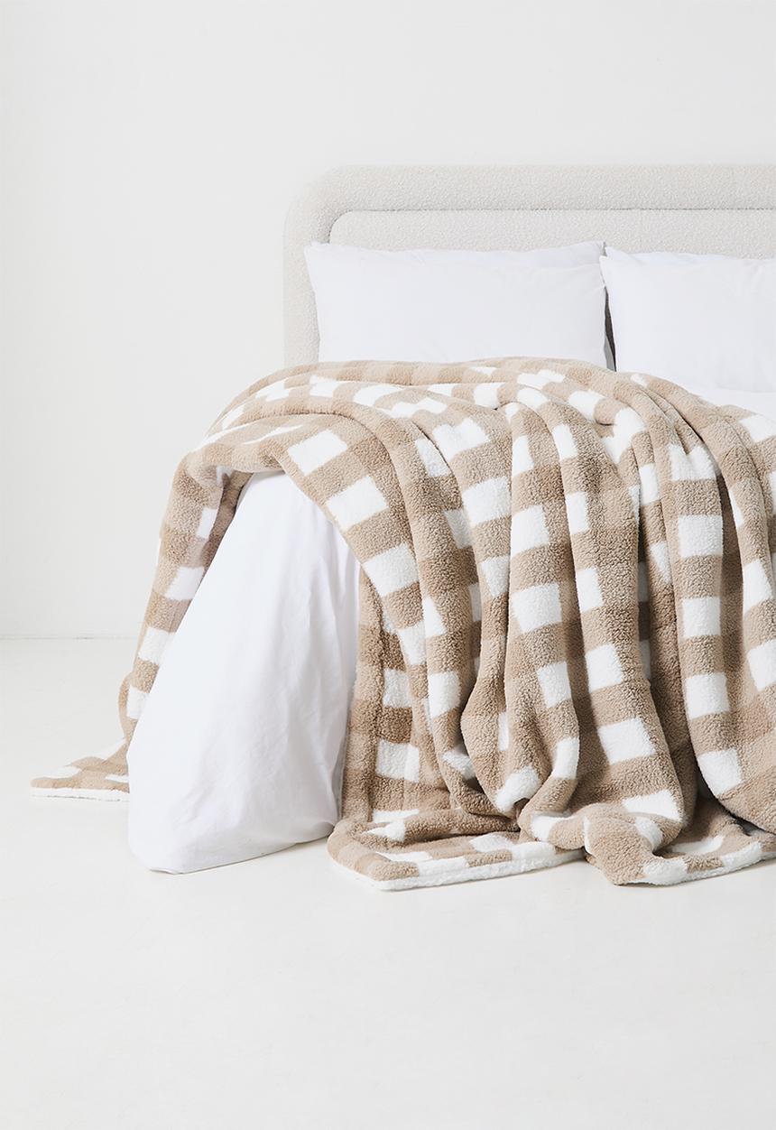 Horrockses - Sherpa Check Throw Taupe