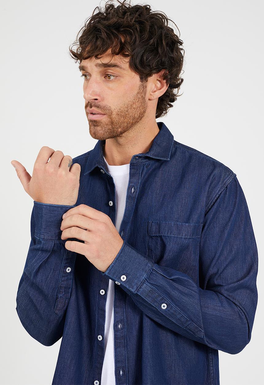 Brave Soul - Long Sleeved Button Denim Shirt - Dk Blue