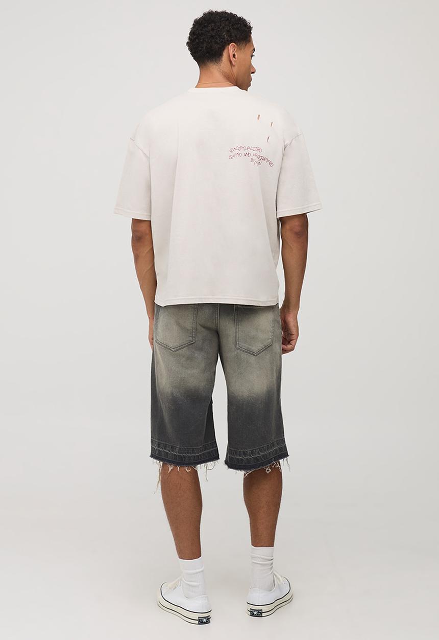 boohooMAN - Oversized Boxy Western Graphic Distressed T-Shirt-Stone