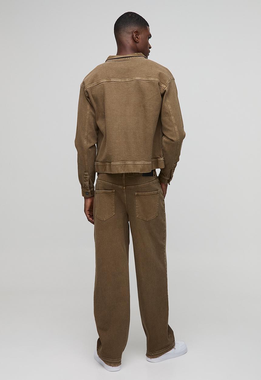 boohooMAN - Relaxed Herringbone Twill Harrington Jacket - Dark Olive
