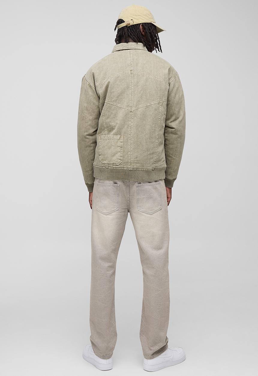 boohooMAN - Regular Fit Washed Twill Pocket Collared Bomber Jacket - Olive
