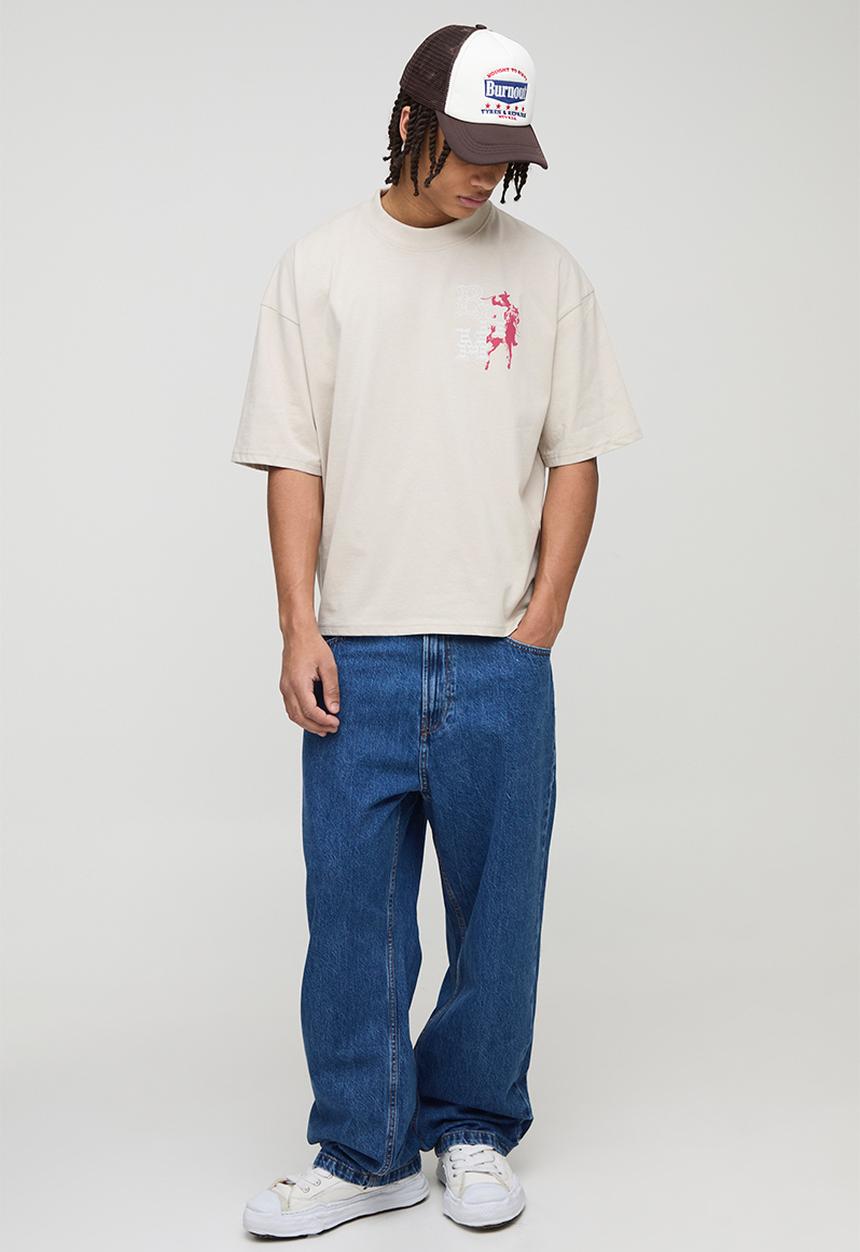 boohooMAN - Oversized Boxy Rodeo Drive Western Graphic T-Shirt - Stone