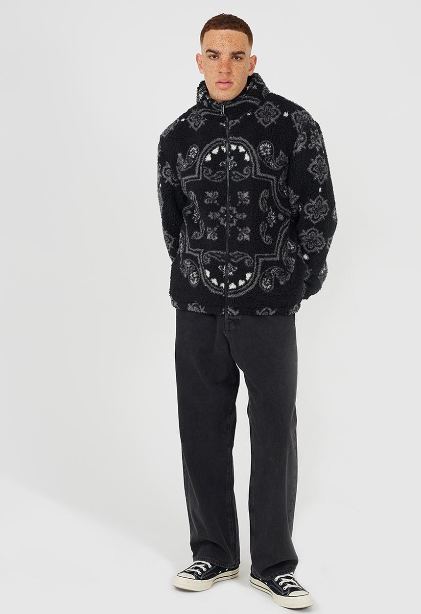 Full Zip Funnel Neck Borg Style - Jet Black/Multi