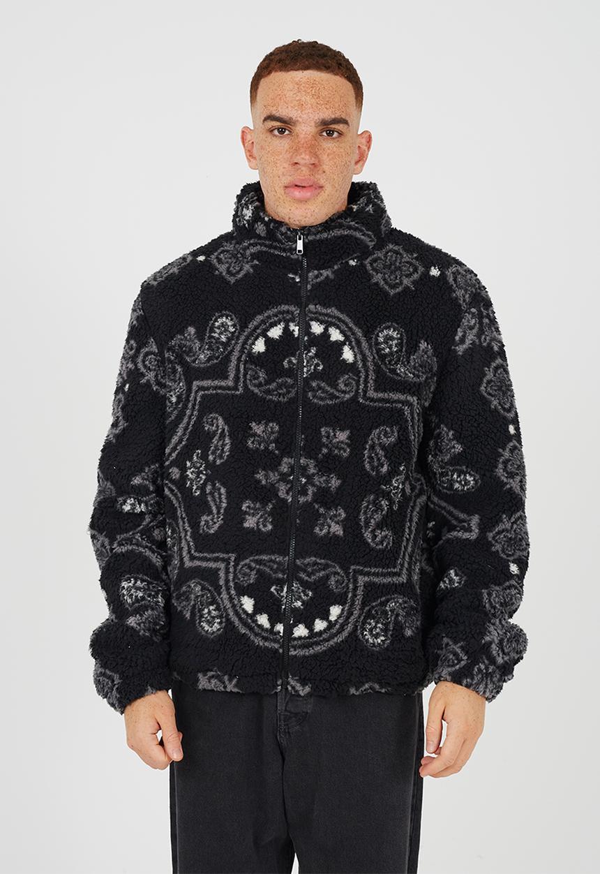 Brave Soul - Full Zip Funnel Neck Borg Style - Jet Black/Multi