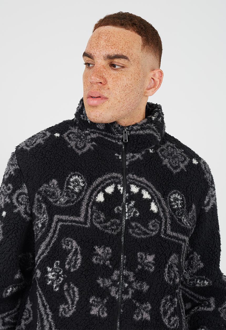 Brave Soul - Full Zip Funnel Neck Borg Style - Jet Black/Multi