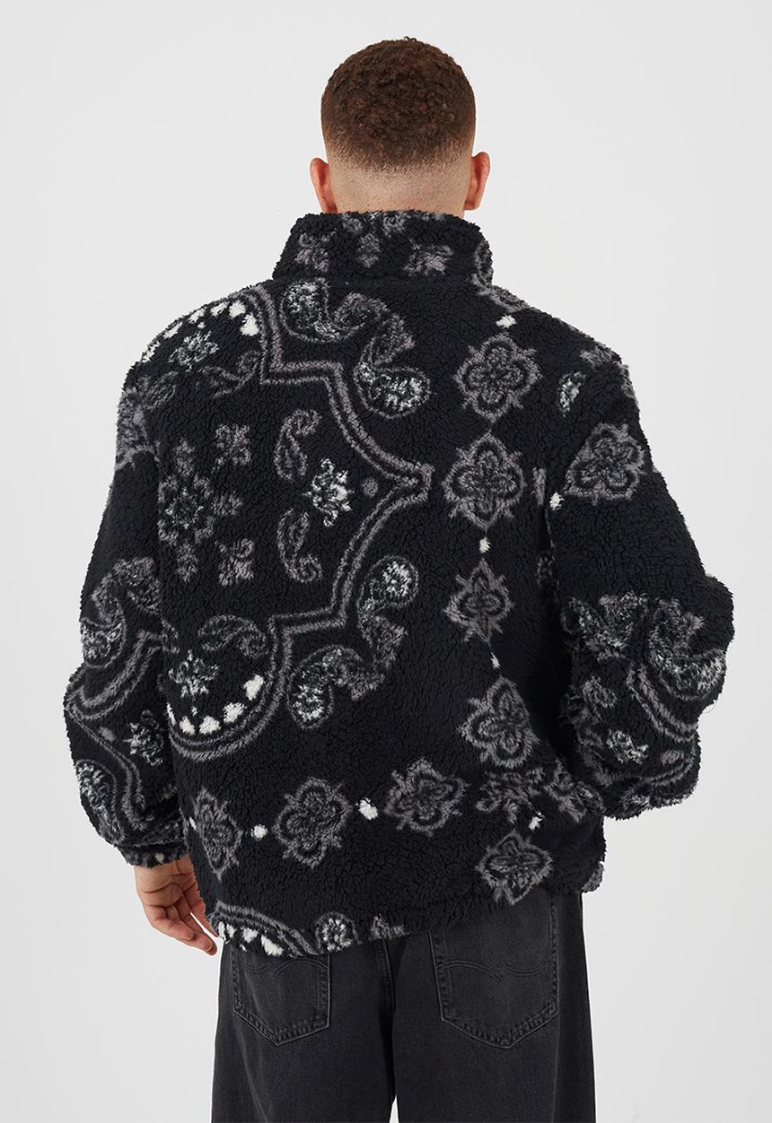 Brave Soul - Full Zip Funnel Neck Borg Style - Jet Black/Multi