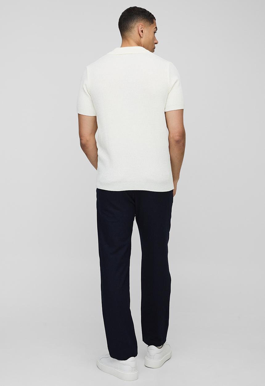 boohooMAN - Regular Fit Ribbed Revere Knitted Polo - Bone