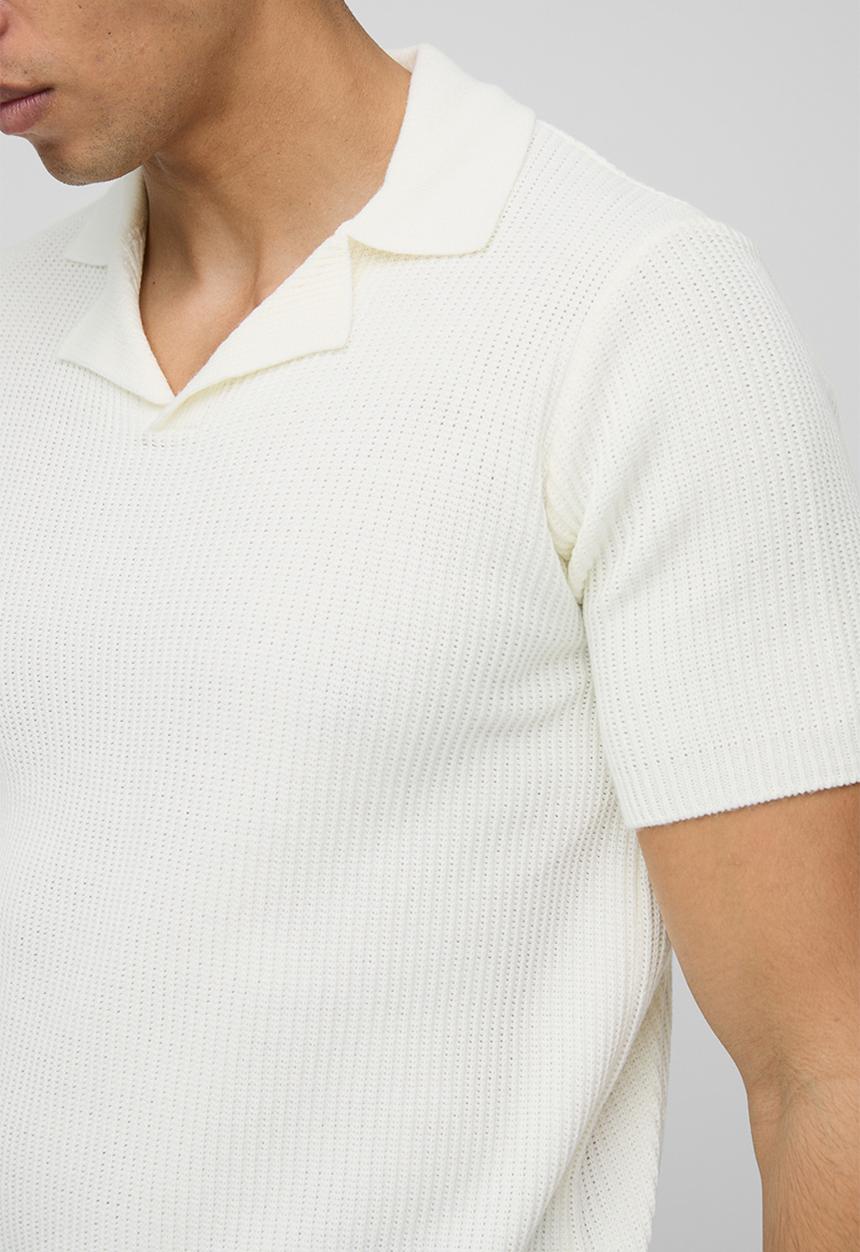 boohooMAN - Regular Fit Ribbed Revere Knitted Polo - Bone