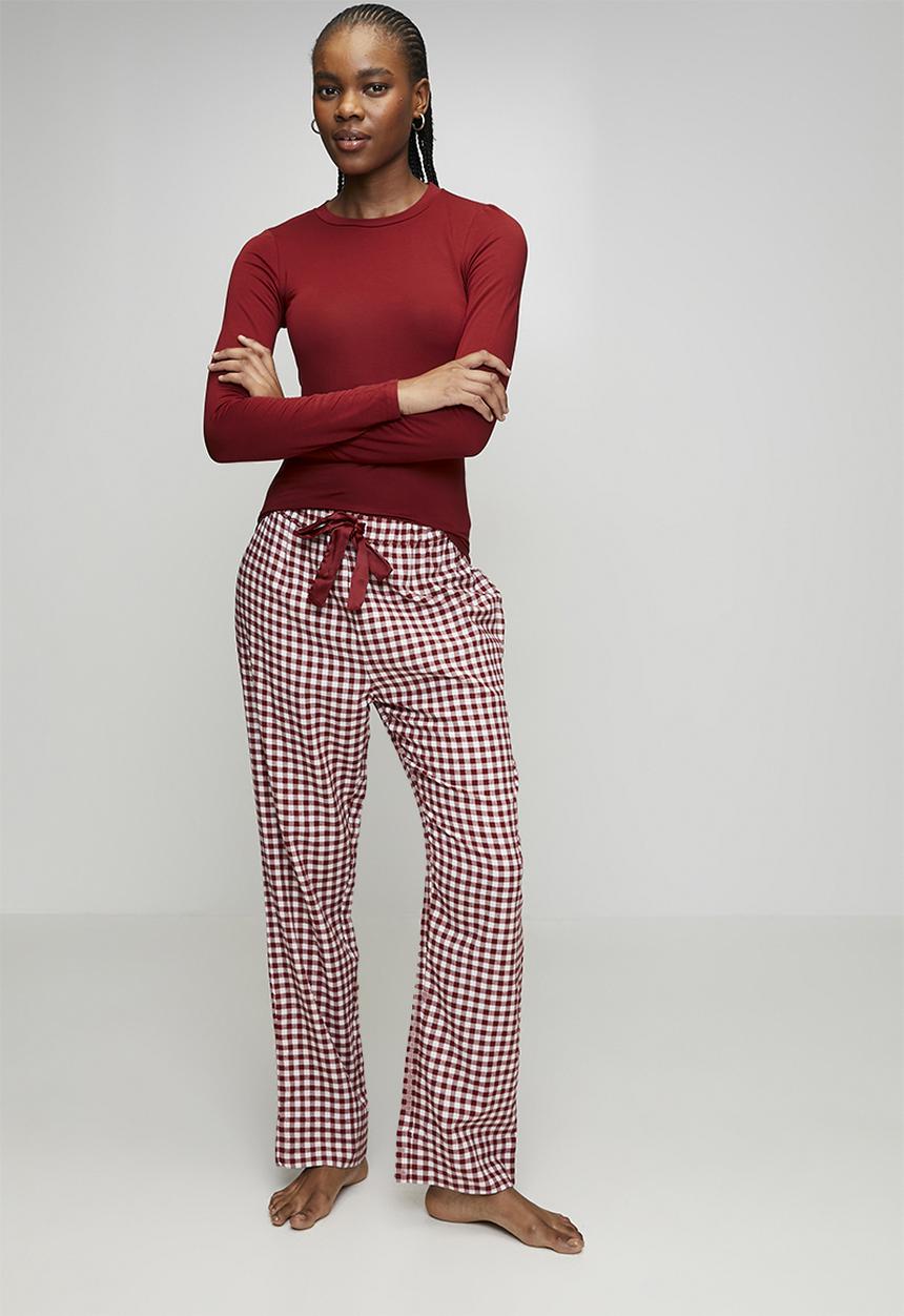 Hunkemoller - Twill Check Pajama set - red dahlia