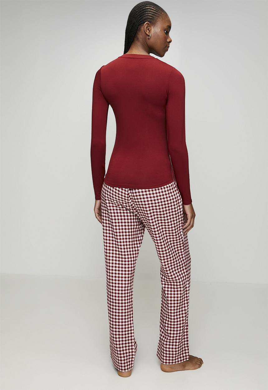 Hunkemoller - Twill Check Pajama set - red dahlia
