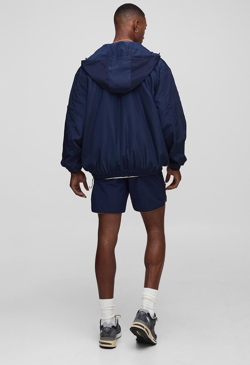boohooMAN - Regular Fit Lightweight Nylon Hooded Windbreaker Jacket - Navy