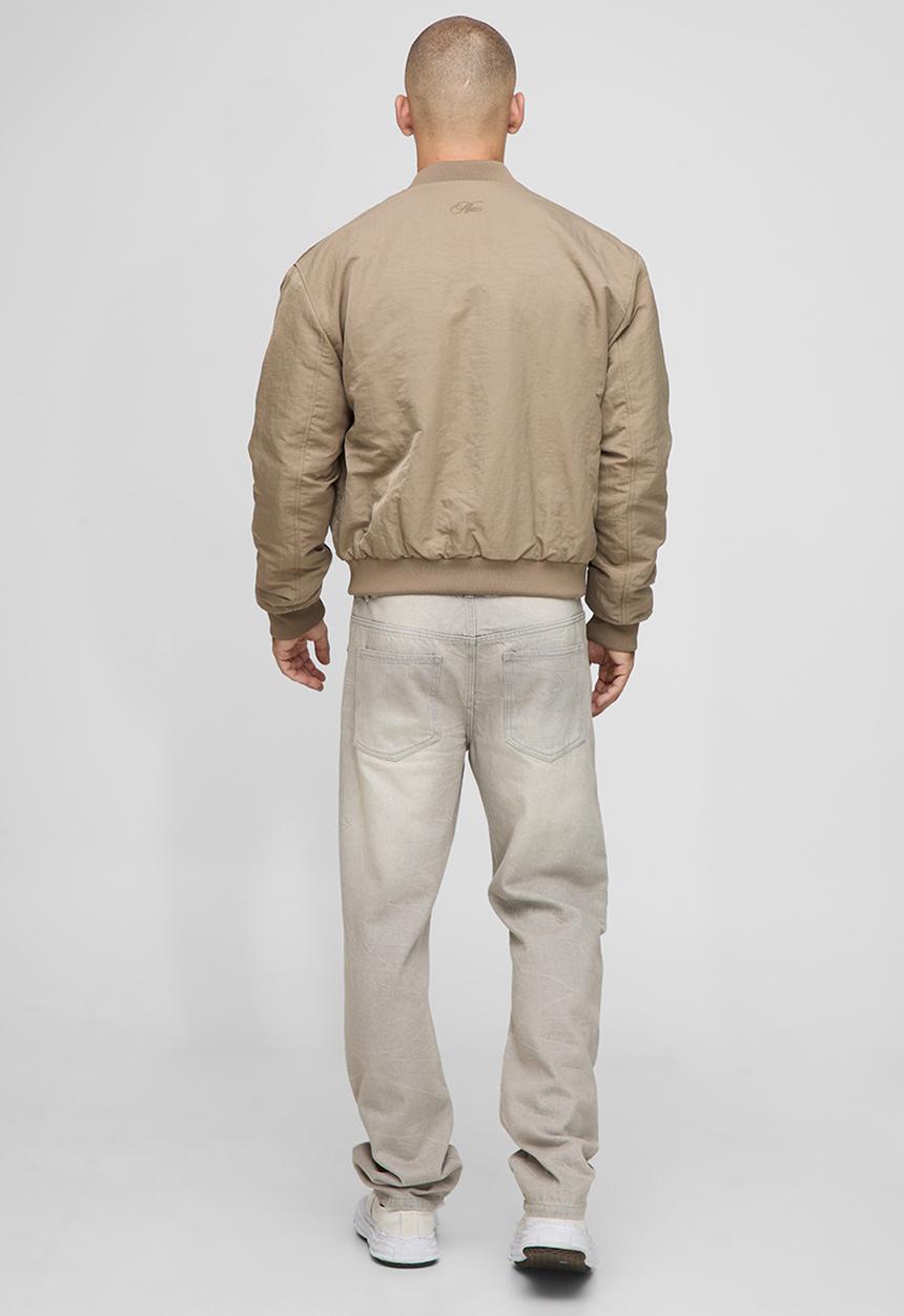 boohooMAN - Regular Fit Peached Crinkle Nylon Bomber Jacket-Stone