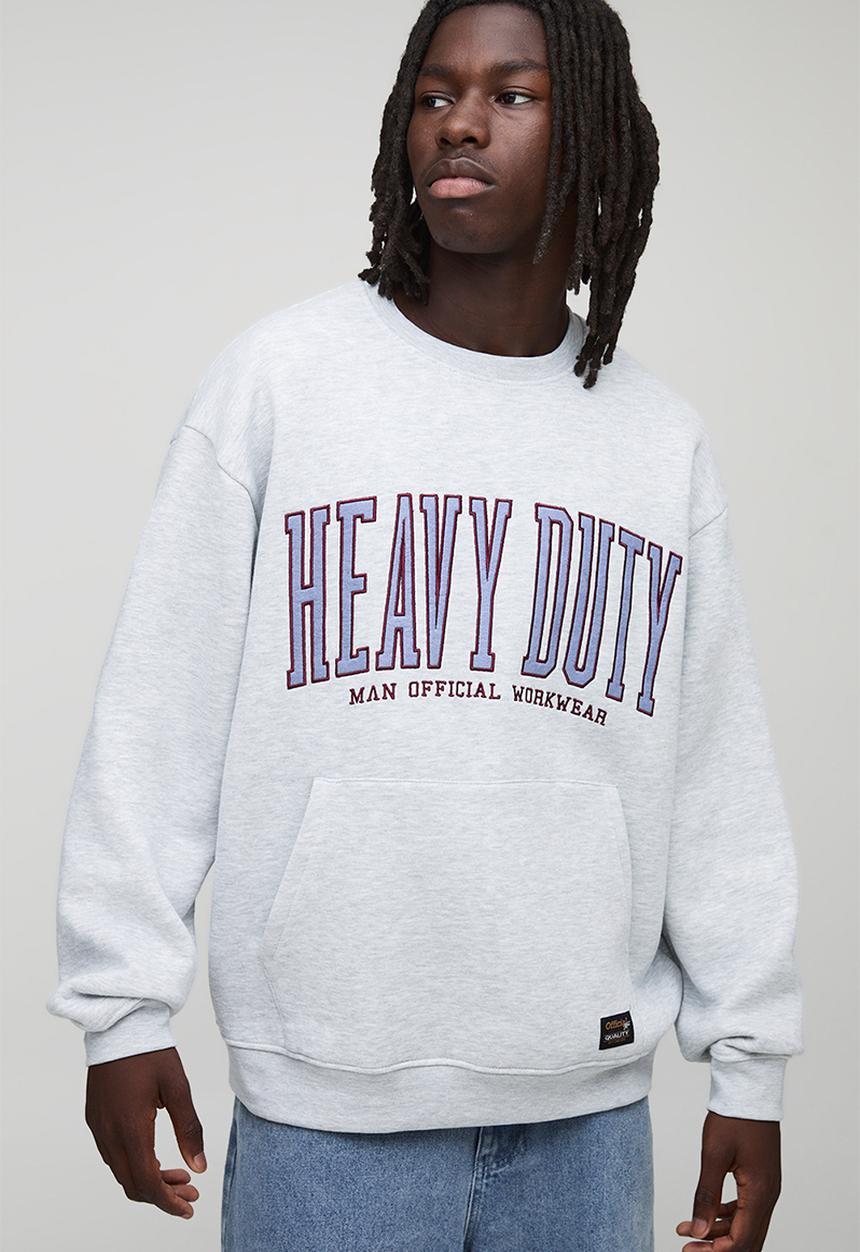 boohooMAN - Oversized Heavy Duty Varsity Sweatshirt - Grey Marl
