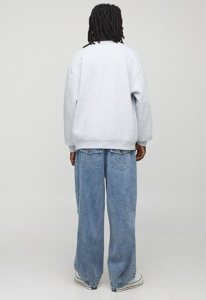 boohooMAN - Oversized Heavy Duty Varsity Sweatshirt - Grey Marl