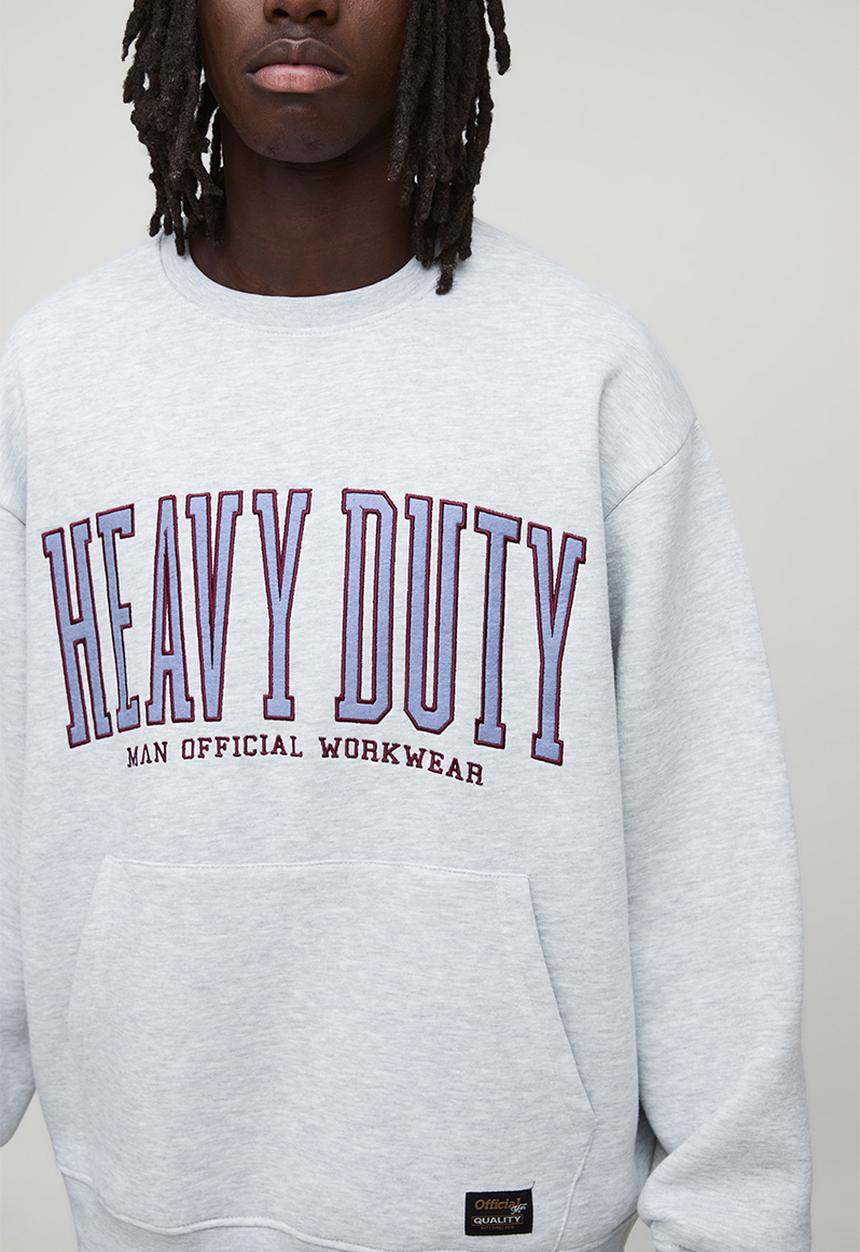 boohooMAN - Oversized Heavy Duty Varsity Sweatshirt - Grey Marl