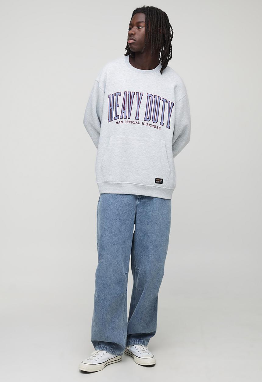 boohooMAN - Oversized Heavy Duty Varsity Sweatshirt - Grey Marl