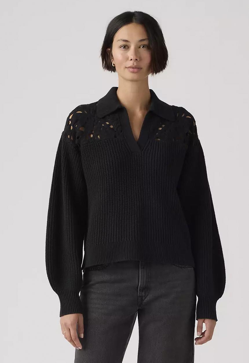Levi’s® - Bianca crochet polo sweater - anthracite night cotton blend