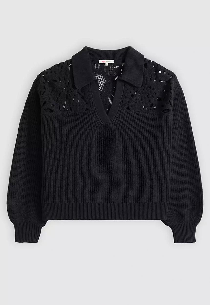 Levi’s® - Bianca crochet polo sweater - anthracite night cotton blend