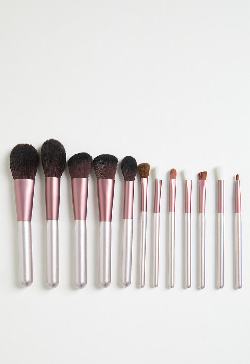 Glam Beauty - Make Up Brush 12 Piece Set - Silver & Pink
