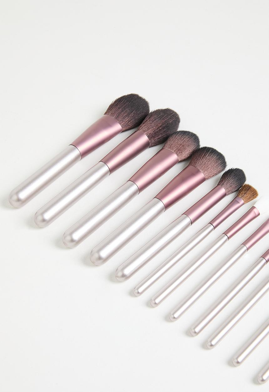 Glam Beauty - Make Up Brush 12 Piece Set - Silver & Pink