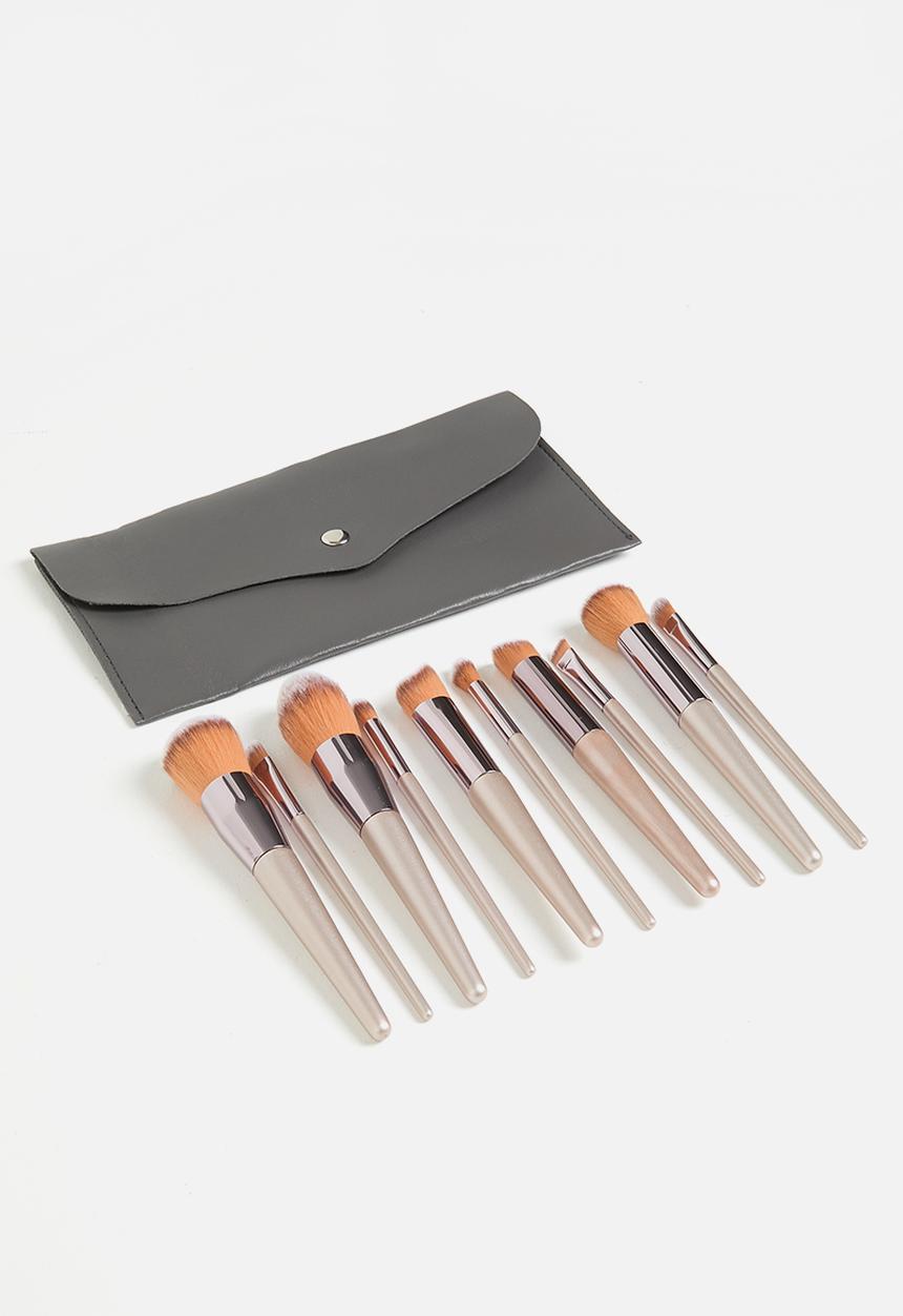 Glam Beauty - Make Up Brush 10 Piece Set with PU Envelope Bag - Champagne