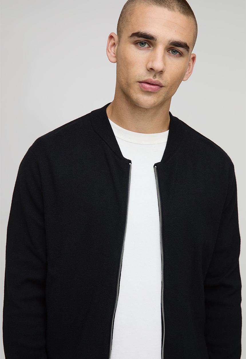 boohooMAN - Regular Fit Smart Knitted Bomber Jacket - Black