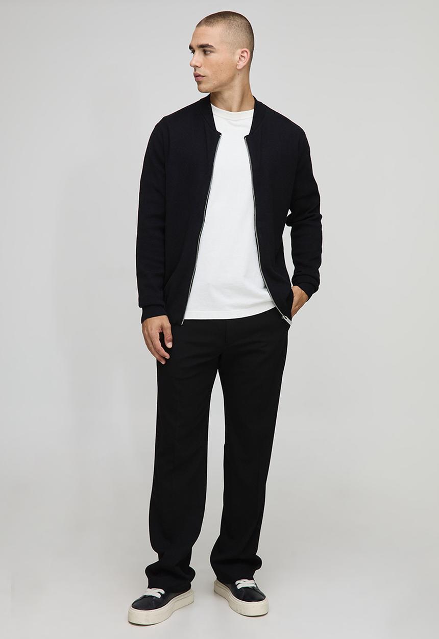 boohooMAN - Regular Fit Smart Knitted Bomber Jacket - Black