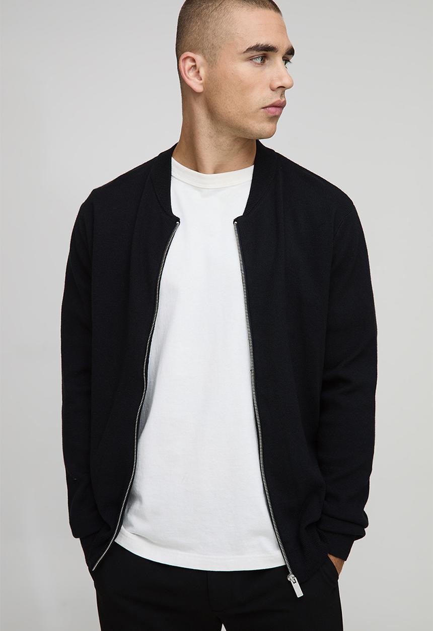 boohooMAN - Regular Fit Smart Knitted Bomber Jacket - Black