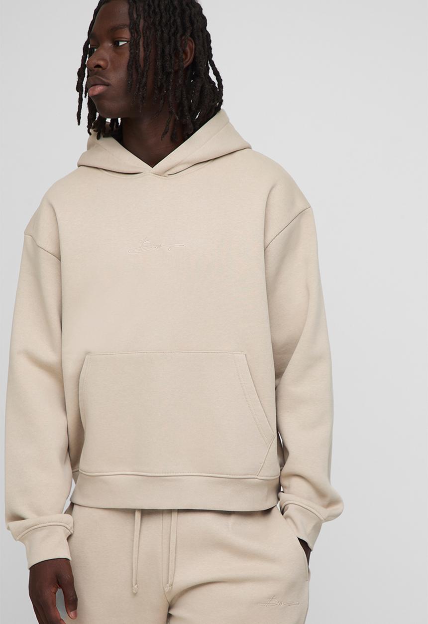 boohooMAN - Basic BM Signature Oversized Boxy Hoodie - Stone