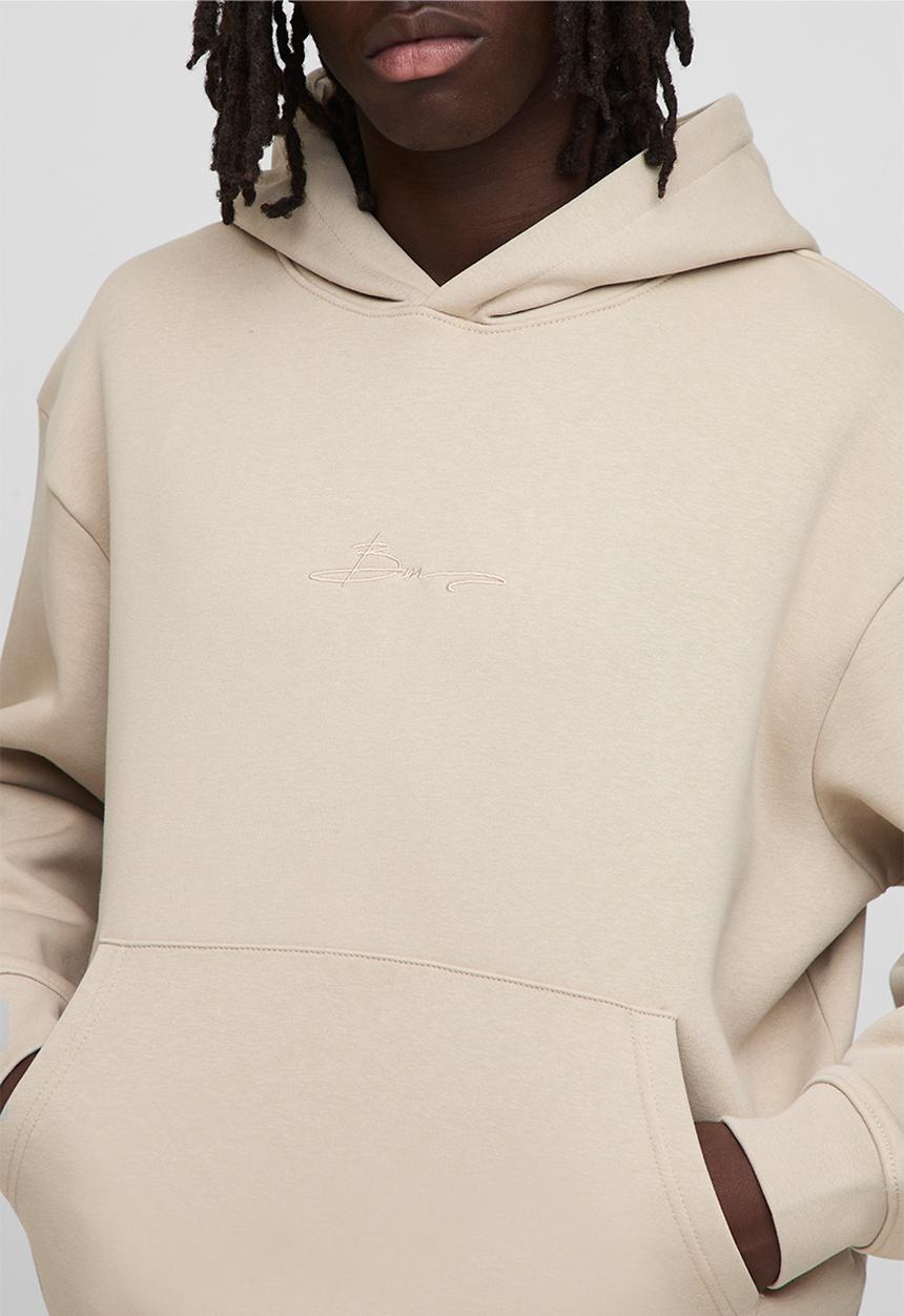 boohooMAN - Basic BM Signature Oversized Boxy Hoodie - Stone
