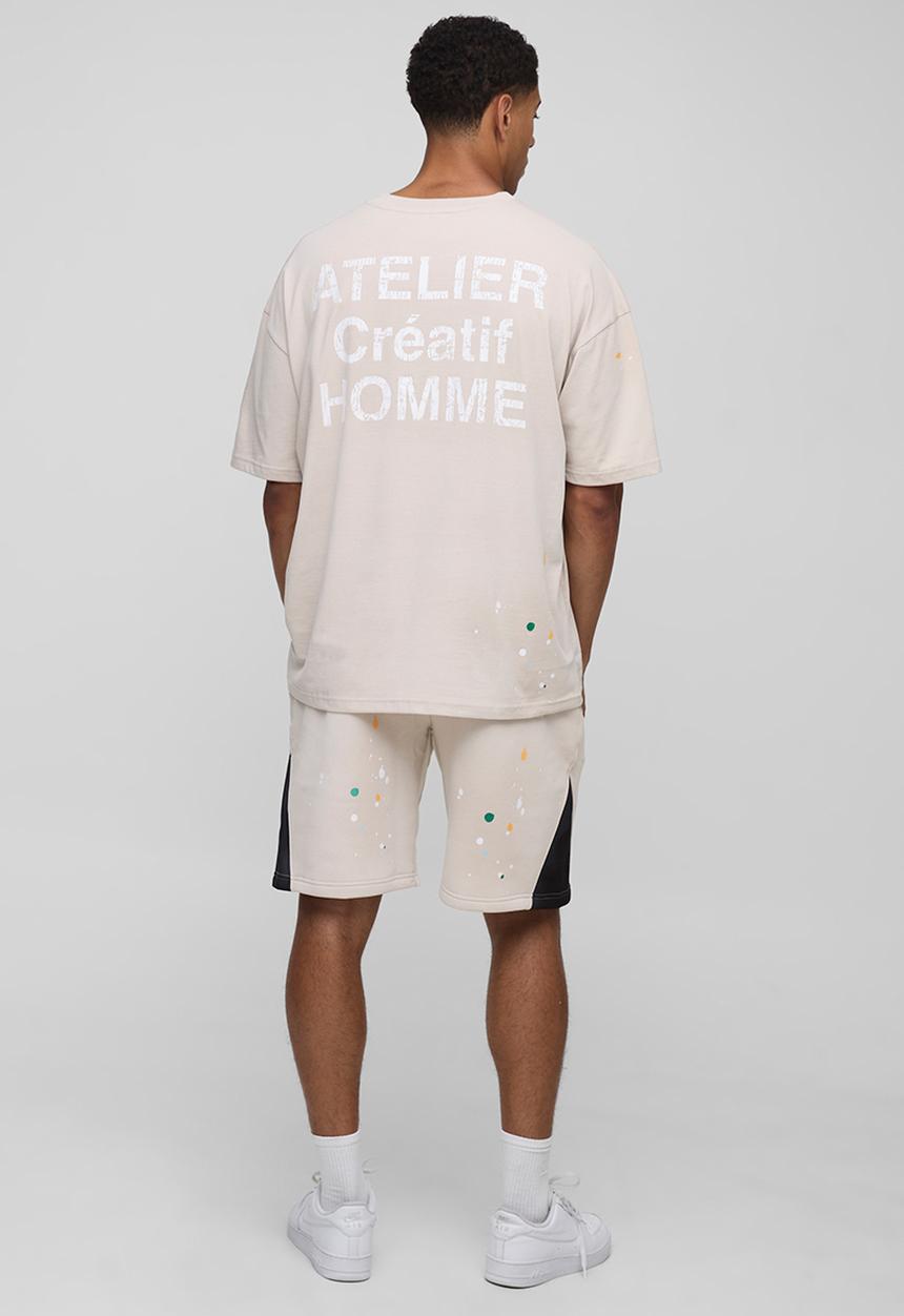 boohooMAN - Oversized Atelier Washed Paint Splatter Pocket T-Shirt - Stone