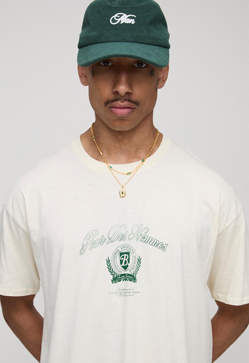 boohooMAN - Ecru Oversized Pour Homme Crest Printed T-Shirt - Ecru