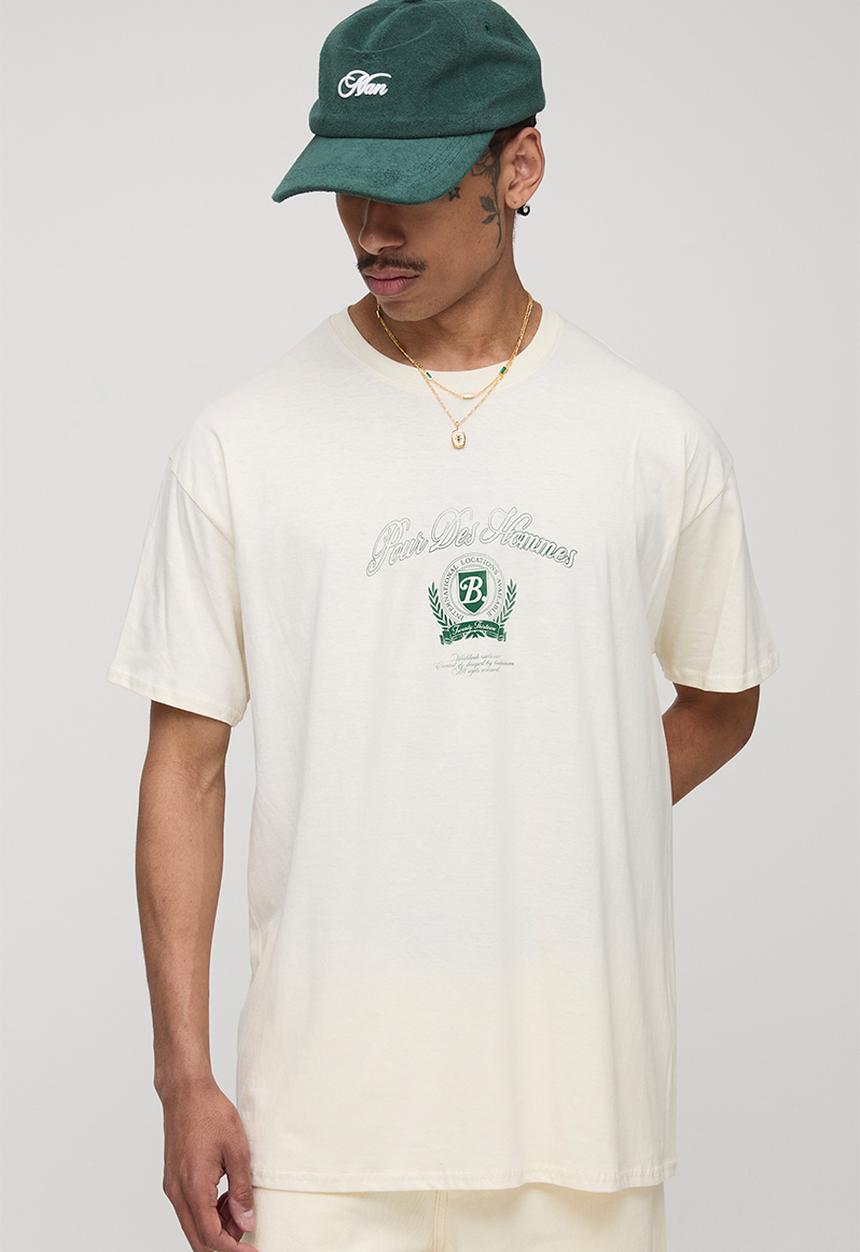 boohooMAN - Ecru Oversized Pour Homme Crest Printed T-Shirt - Ecru