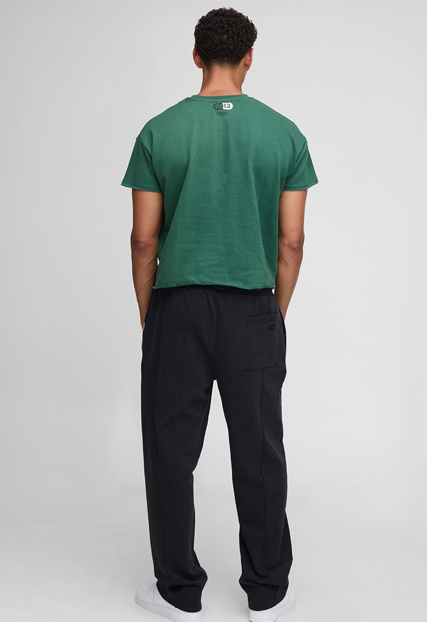boohooMAN - Forest Oversized Cropped Loopback Worldwide Raw Edge T-Shirt - Forest
