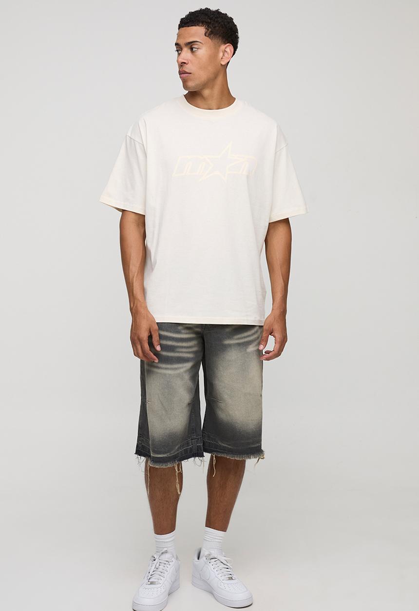 boohooMAN - Stone Oversized M Star T-Shirt-Stone