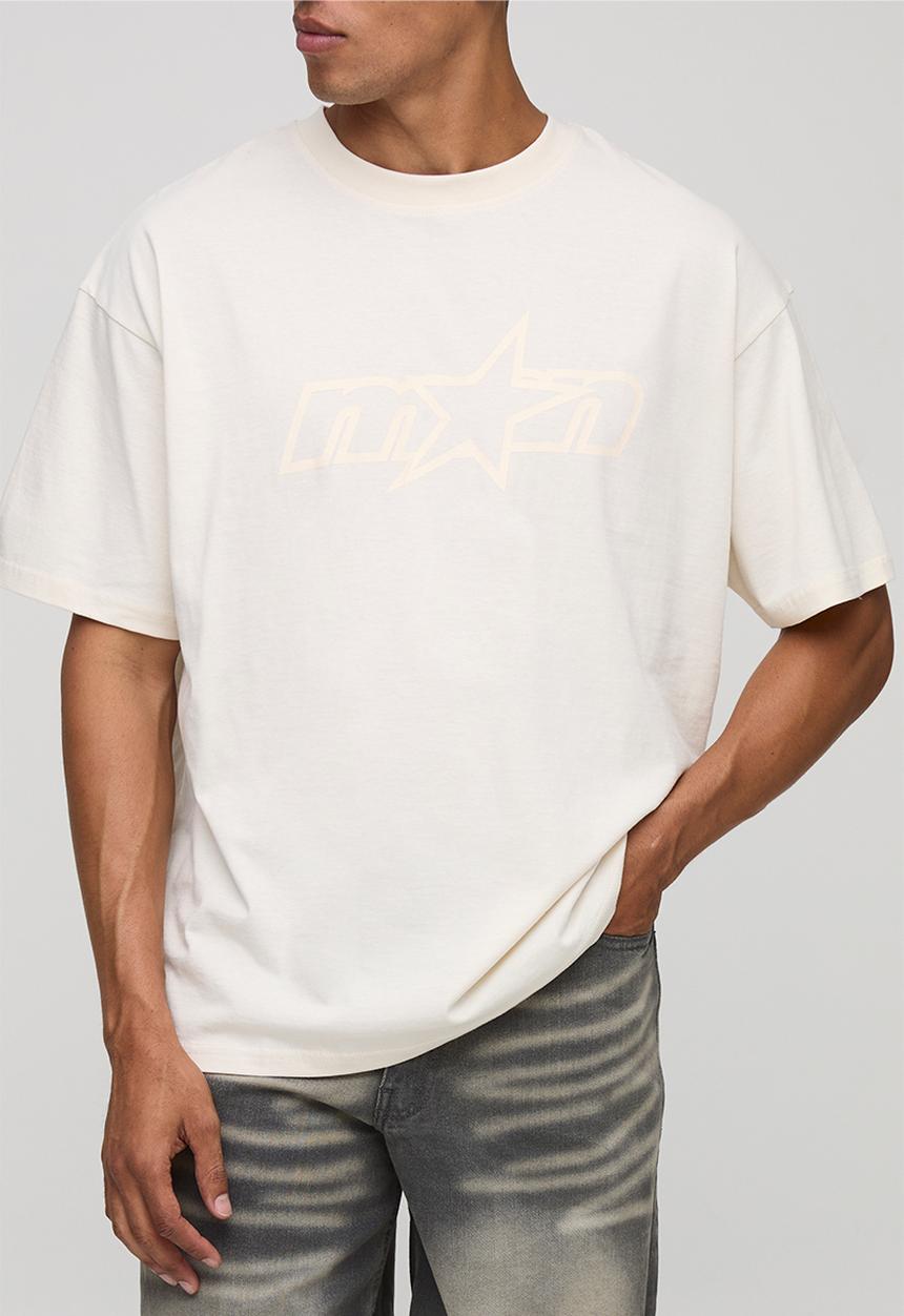 boohooMAN - Stone Oversized M Star T-Shirt-Stone