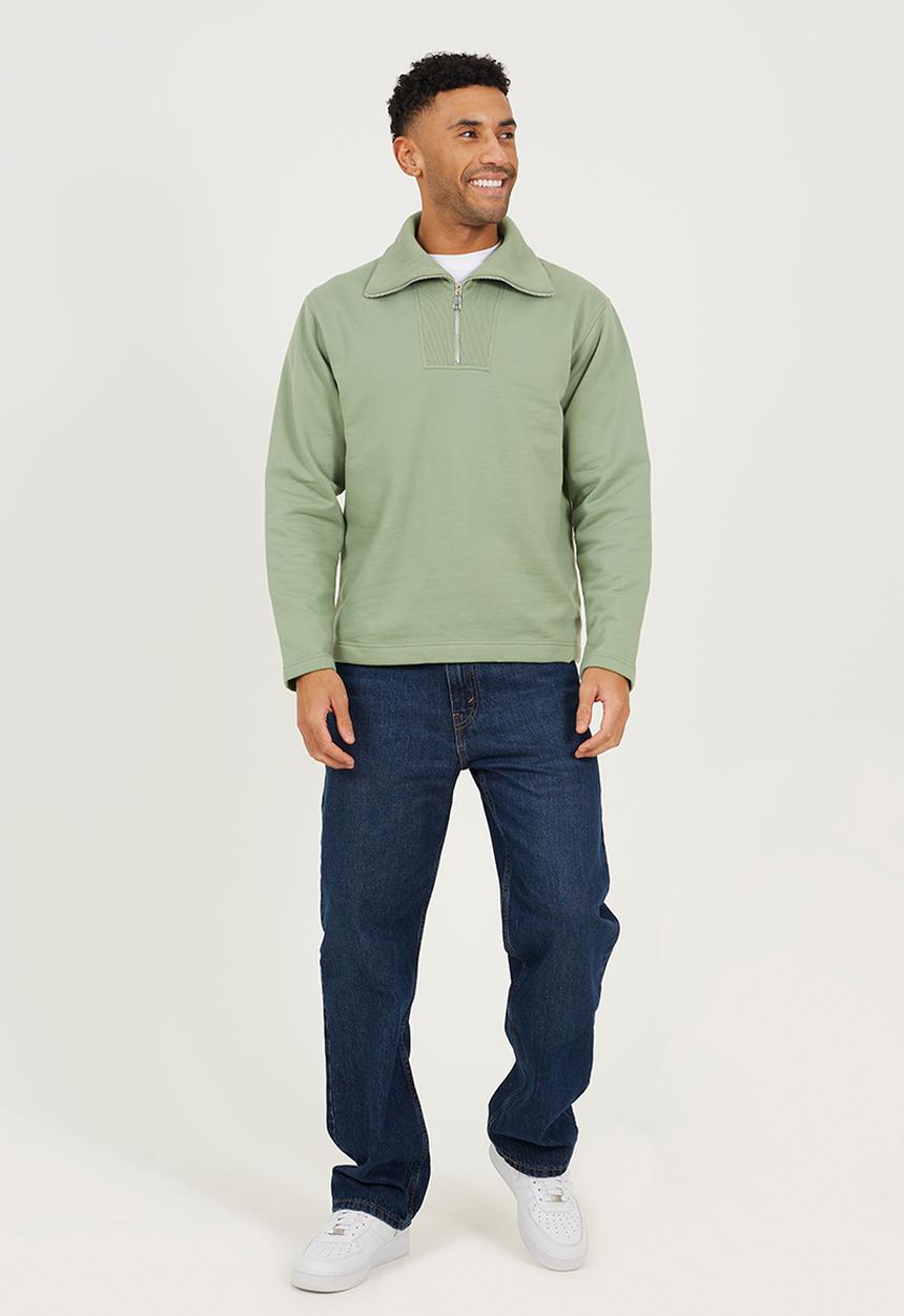 Brave Soul - High Funnel Neck Quarter Zip Sweatshirt - Mint Green